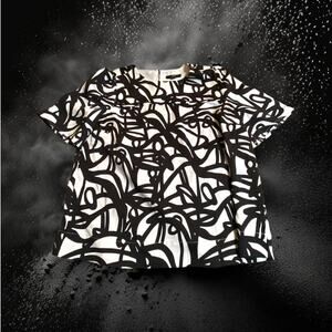 J. Crew 365 Abstract Black & White Cropped Faux Silk Blouse Size 4